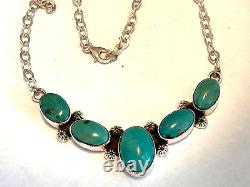 Lg Turquoise chevron chain necklace 925 Sterling silver 5 stone V bar handmade