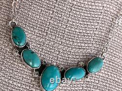 Lg Turquoise chevron chain necklace 925 Sterling silver 5 stone V bar handmade