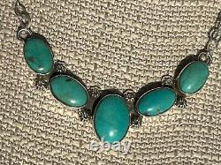 Lg Turquoise chevron chain necklace 925 Sterling silver 5 stone V bar handmade