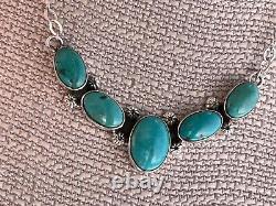 Lg Turquoise chevron chain necklace 925 Sterling silver 5 stone V bar handmade