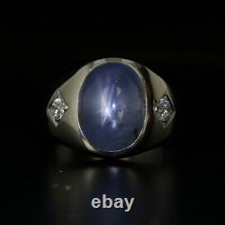 Light Blue Gray Star Sapphire Diamond Ring 14k White Gold Size 7