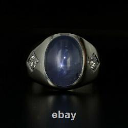 Light Blue Gray Star Sapphire Diamond Ring 14k White Gold Size 7