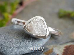 Light Grey Rough Diamond Ring in Solid Sterling Silver, Diamond Engagement Ring