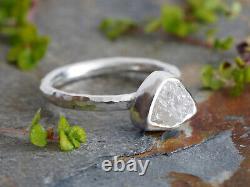 Light Grey Rough Diamond Ring in Solid Sterling Silver, Diamond Engagement Ring