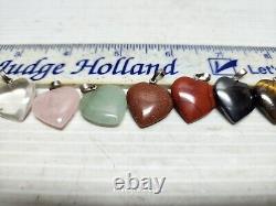 Lot Of 9 Natural Stone Polished Heart Pendants Sterling Silver Bale