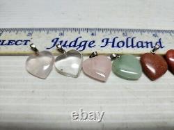 Lot Of 9 Natural Stone Polished Heart Pendants Sterling Silver Bale