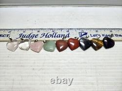 Lot Of 9 Natural Stone Polished Heart Pendants Sterling Silver Bale