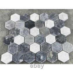 Luna Sky Marble 2 Hexagon on 12x12 Mesh Mosaic Tile (10 sqft per box)