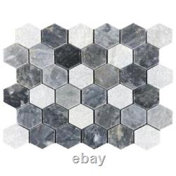 Luna Sky Marble 2 Hexagon on 12x12 Mesh Mosaic Tile (10 sqft per box)