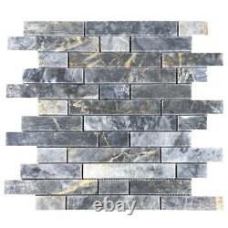 Luna Sky Marble Strip Liner on 12 x 12 Mesh Mosaic Tile (10 sqft per box)