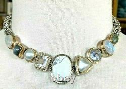 MICHAEL DAWKINS 925 Sterling Silver Rich Necklace with Howlite Moonstone & Pearls