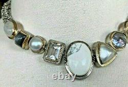 MICHAEL DAWKINS 925 Sterling Silver Rich Necklace with Howlite Moonstone & Pearls