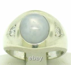 Men's Vintage 14k White Gold 7.24ctw Oval Gray Star Sapphire Round Diamond Ring