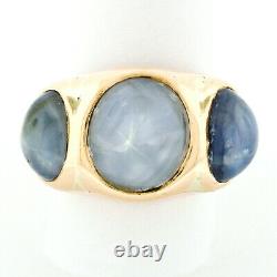 Men's Vintage Bold 14k Rose Gold 34.25ctw Bezel Oval Star Sapphire 3 Stone Ring