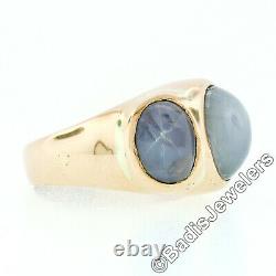 Men's Vintage Bold 14k Rose Gold 34.25ctw Bezel Oval Star Sapphire 3 Stone Ring