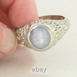 Mens 14k White Gold Natural White Star Sapphire Ring Size 9 1/2