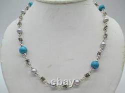 Michael Dawkins Gray Pearl & Turquoise Bead Sterling Silver Necklace 20