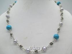 Michael Dawkins Gray Pearl & Turquoise Bead Sterling Silver Necklace 20