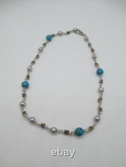 Michael Dawkins Gray Pearl & Turquoise Bead Sterling Silver Necklace 20