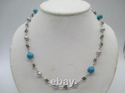 Michael Dawkins Gray Pearl & Turquoise Bead Sterling Silver Necklace 20