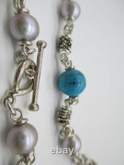 Michael Dawkins Gray Pearl & Turquoise Bead Sterling Silver Necklace 20