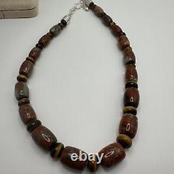 Mine Finds By Jay King Tigers Eye & Jasper 925 Beaded Gemstone Necklace 18-21