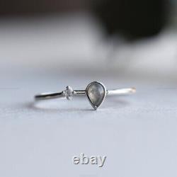 Minimalist Art Deco Engagement Ring 14k Gold Labradorite Diamond Jewelry