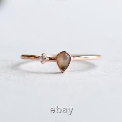 Minimalist Art Deco Fine Birthday Ring 14k Gold Labradorite Diamond Gemstone