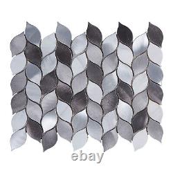 Modern Gray Metallic Blended Natural Stone Leaves Pattern Mosaic Backsplash Tile