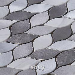 Modern Gray Metallic Blended Natural Stone Leaves Pattern Mosaic Backsplash Tile