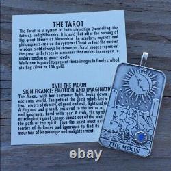 Moon Tarot Card Pendant. 925 Sterling Silver with Natural Rainbow Moonstone USA