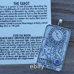 Moon Tarot Card Pendant. 925 Sterling Silver with Natural Rainbow Moonstone USA