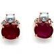 Natural 10 X 12 Mm. Red Ruby, Gray Pearl & Cz 925 Sterling Silver Earrings