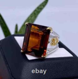 Natural 28Ct Cognac Quartz gemstone Ring, Sterling Silver 925, Size 7,5 US