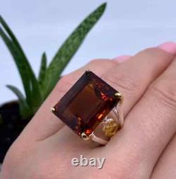 Natural 28Ct Cognac Quartz gemstone Ring, Sterling Silver 925, Size 7,5 US