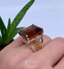 Natural 28Ct Cognac Quartz gemstone Ring, Sterling Silver 925, Size 7,5 US