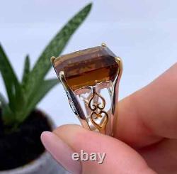 Natural 28Ct Cognac Quartz gemstone Ring, Sterling Silver 925, Size 7,5 US