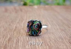 Natural Abalone Shell Gemstone Band Gray Ring Size 9 925 Sterling Silver Jewelry
