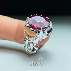 Natural Big Red Ruby Stone For Antique Design Jaali Frame Ruby Ring Silver 925