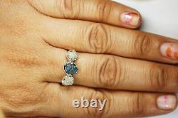 Natural Blue-Grey Diamond Rough 925 Sterling Silver Ring Jewelry (3.69 ct, 3pcs)