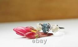 Natural Blue-Grey Diamond Rough 925 Sterling Silver Ring Jewelry (3.69 ct, 3pcs)