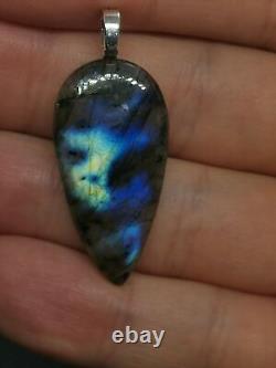 Natural Blue Labradorite Gemstone Pendant Gift Luck Protection Chakra