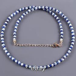 Natural Blue Sapphire & Rough Gray Diamond Nuggets 925 Silver 18 Beads Necklace