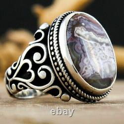 Natural Crazy Agate 925 Sterling Silver Turkish Handmade Men's Ring All Sizes