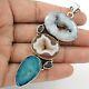 Natural Druzy Gemstone Pendant Boho 925 Sterling Silver Indian Jewelry W92