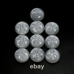 Natural Gray Moonstone Round Face Carving Loose Gemstone Size 8mm to 12mm