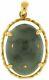 Natural Grey Jadeite Jade Oval Pendant 14k Yellow Gold 4 Prong Setting With Bamboo