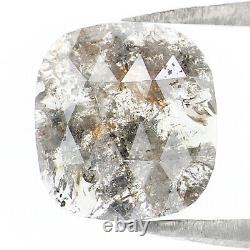 Natural Loose Cushion Diamond Black Grey Color 1.67 CT 8.25 MM Rose Cut L1714