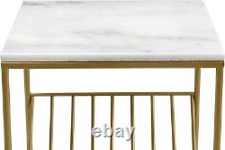 Natural Marble Top Side/End Coffee Table Grey Magazine Rack Gold Metal Frame