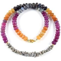 Natural Multi-color Sapphire & Rough Gray Diamond Beads Nuggets Necklace Jewelry